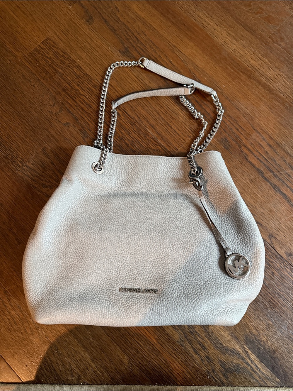 Michael Kors light Gray Pebbled Leather Chain Shoulder Bag